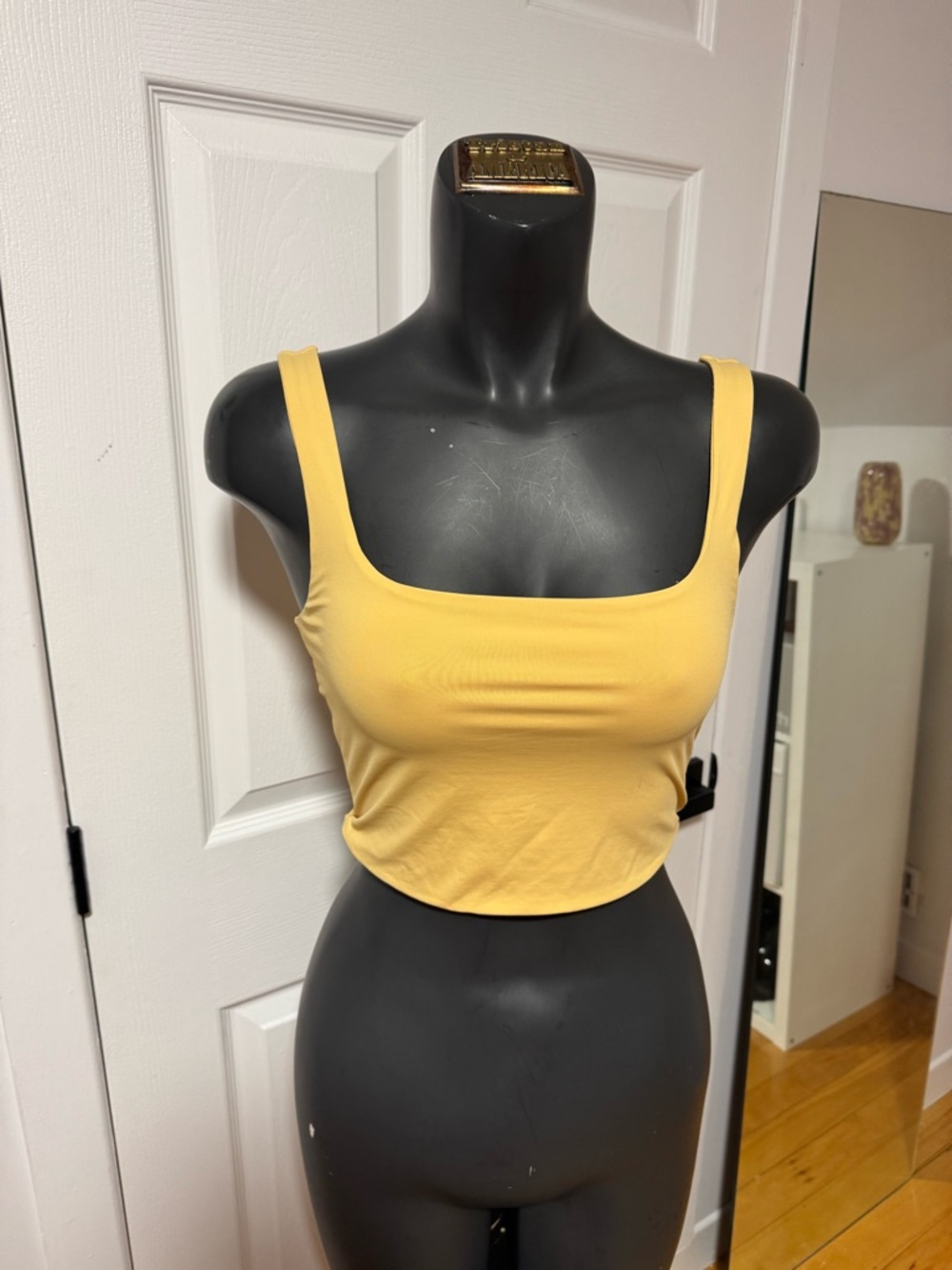 Yellow Square-Neck Cropped Tank Top